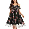 Casual Dresses Floral Embroidered Mesh Luxury Birthday Sexy Dress Spaghetti Strap Women Prom Party Cocktail Evening Midi Vintage