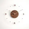 벽시계 단단한 나무 아크릴 시계 라운드 간단한 호두 포인터 음소거 시계 거실 연구 침실 가정 장식