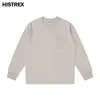 250 GSM 8,8 oz 100% Cotton Plain Long Sleeve T -shirt med Pocketspring Fall Overized Tee Menunisex Loose Hip Hop Tshirt Women 240227