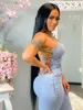 Echoine Summer Sexy Backless Lace Up Bandage Jumpsuit Women Blue Skinny Bodycon Denim Rompers Clubwear Outfits Jeans Overalls 240301