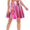 Faldas Falda acampanada elástica Falda de cuero de imitación de mujer Mini plisado con cintura alta elástica Rendimiento de color sólido para grandes