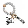 Keychains Keychains Fashion Sile Cursive Cow Bead Armband Wood Disk Armband Cow Tassel Ox Head Wrist Ring Charm Pendant Accessory FY3450 TT0331 240303