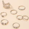 Cluster Ringen 8 stks/sets Vintage Zilveren Kleur Blad Ring Sets Voor Vrouwen Glanzende Strass Holle Hart Bloemen Sieraden Accessoires 16699