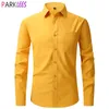 Camicie eleganti da uomo gialle Camicia abbottonata elasticizzata regular fit primaverile da uomo Chemise formale causale senza rughe 240223