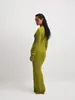 Casual Dresses Elegant Green Slim Sticked Maxi Dress Women 2024 Autumn Winter Fashion Long Sleeve Troeat Lady Party Club Streetwear