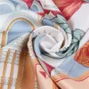 POBING Silk Scarf Women Flowers Print Stoles Square Scarves Wraps Large Bandana Kerchief Hijabs Female Silk Foulards 130CM 240227
