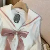 여자 니트 카디건 여성 달콤한 가을 선원 칼라 단순한 일본 프레피 스타일 세련된 어린 소녀 패션 크롭 니트 스웨터 kawaii