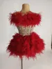 Stage Wear Rouge Sparkly Performance Femmes 2 PCS Set Costume Carnaval Rave Festival Robe Fête Anniversaire Las Vegas Show Discothèque