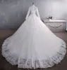 Images réelles robes de mariée 2024 nouveauté col haut dentelle appliques robes de mariée manches longues fermeture éclair avec boutons couverts robes de mariée