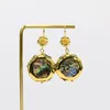 Dangle Earrings G-G Natural Multi Color Abalone Shell Tourmaline Rough Gold Plated Silver Hook