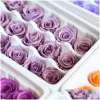 Couronnes de fleurs décoratives 21 pièces/boîte bricolage 2-3Cm Roses éternelles naturel préservé rose immortelle cadeau de fête des mères décoration de mariage D Dhaqu 2024303