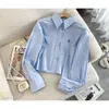 Women Tees Luxury Blouse Shirts Designer Casual Shirt Mius Embroidered Letters Long Sleeves Hot Diamond Polo Collar Blue Tshirt High-quality 9630