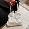 Abendtaschen Koreanische weiße Satinschleife Fee Handtaschen Kupplung für Frauen Mode Perle Perlen Kette Handtasche Prom Party Schulter