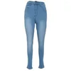 Jean femme bouton fermeture éclair coupe ajustée Denim pantalon dégradé couleur taille haute bout à bout pantalon minceur extensible doux pour dame