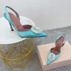 Amina Muaddi Slingback-Pumps aus Satin für Damen, High Heels, Stilettos, Pumps aus Satin, Kristall-Neckholder-Pumps, spitze Zehen-Pumps, 90 mm, 70 mm, Luxus-Designer, Größe 35–42, Abendschuhe