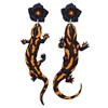 Boucles d'oreilles pendantes en acrylique, lézard Gecko pour femmes, tendance, longue fleur, Animal asymétrique, goutte, bijoux de déclaration, 2024