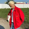 Kamizelki męskie Mamahasgun California Street Vintage Oh Please Daddy Red Washed Denim Baseball Jacket