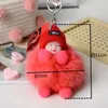 Mignon sommeil bébé pompon porte-clés réel fourrure de renard poupée porte-clés en peluche poupée pendentif mode porte-clés chaîne pour voiture porte-clés femmes sac 240228