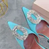 Amina Muaddi Women satin slingback pumps High Heels Stilettos Pumps Satin Crystal Halter Pumps Pointed-Toe Pumps 90mm 70mm Luxury Designers size 35-42 Evening shoes