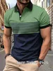 Summer Men Vintage Polo Shirt Striped Color Block Clothing Mane Casual Short Sleeve Tops Tees Fashion Zipper Lapel Camiseta 240228