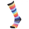 Men's Socks 1 Pair Men Woman Compression Rainbow Knee High Sporting Hilking Running 20-30mmhg
