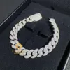 Prix d'usine de 12 mm de largeur 925 Sterling Silver White Gold plaqué 5A Zircon Stone Iced Out Hip Hop Cuban Link Bracelet