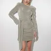 Casual Dresses Elegant Pretty Velvet Short Dress Women Solid Color Long Sleeve Round Neck Tie Waist Cocktail Party Formal