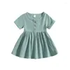 Girl Dresses Toddler Kid Baby Girls Summer Solid Color Short Sleeve Round Neck Button Down Casual Children Clothes
