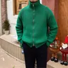 Maglioni da uomo inverno verde cerniera colletto alla coreana cardigan maglione moda High Street sciolto casual uomo top abiti maschili