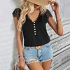 Blouses Femmes Femmes Noir Dentelle Top Couleur Unie Pull Tops Élégant Col En V Casual Été Streetwear Habillé Pour La Mode