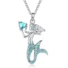 Pendentif Colliers Charm Brillant Zircon Coeur Sirènes Collier Pour Femmes Fille Coloré Sirène Princesse Cadeau D'anniversaire Pour Femmes