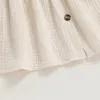 ガールドレスベビードレス長袖乗組員のネックボタンソリッドAライン幼児綿カジュアルキッズ服の女の子の衣装