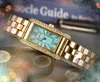 Fashion Women Diamonds Ring Watches Quartz Movement Silver Gold Dress Clock Lady Square Tank Roman Dial Thin Length Shape Bracelet Folding Clasp Wristwatch Gifts