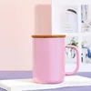 Vendita all'ingrosso!Tazze da caffè glitterate in vetro sublimato da 15 once con coperchio e manico in bambù Bicchieri riutilizzabili ad alta sublimazione in vetro borosilicato Personalizza il logo