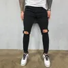 Moda erkek hip hop yok etti yırtık sıska dilenci pantolon sonbahar yüksek kaliteli erkek katı delik kalem denim pantolon 240227