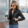 Femmes veste en cuir printemps automne noir PU cuir manteau col montant moteur Biker veste 240228