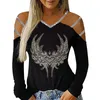 Blouses feminina Mulheres Sexy Streetwear Tops Vos de capa longa de manga longa perfuração de ombro de ombro casual camiseta de outono de outono camisetas de passageiro