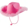 Cappellini da baseball Cappello da cowboy rosa con boa di piume Formato adulto Addio al nubilato Gioco in maschera per le donne Gioco in costume