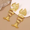 Jewelry Gold Hollow Fish bone Trendy and Versatile Earrings Matching