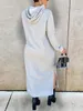 LW Vestido de manga larga informal de talla grande para mujer, con capucha, cuello Regular, abertura lateral, Color sólido, otoño, 240228
