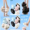 New Designer Women's Wooden Sandals Fluffy Flat Bottom Mule Slippers Multi color Lace Letter Canvas Slippers Summer Home Shoes Luxury Brand Beach Sho