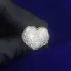 Anello hip-hop rapper da uomo a forma di cuore con diamante rotondo Moissanite rotondo personalizzato cubano pieno di ghiaccio