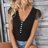 Blouses Femmes Femmes Noir Dentelle Top Couleur Unie Pull Tops Élégant Col En V Casual Été Streetwear Habillé Pour La Mode