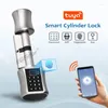 스마트 잠금 Bluetooth 목재 Tuya 지문 비밀번호 IC 카드 키 60mm 70mm 80mm Cylinderlock 앱 리모컨 전자