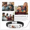 Personalize Men Po Leather Bracelet Family Names Custom Stainless Steel Stackable Bangle Jewelry Birthday Gift for Father 240301