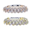 Iced Out Cuban Link Bracelet For Men Prong Setting CZ Cubic Zirconia Two Tone Color Chain Bangle Hip Hop Jewelry 240226