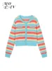 MOLAN arc-en-ciel rayé femme Cardigan doux doux langoureux haut automne col rond décontracté tricot pull mignon femmes mode manteau 240219