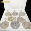 Iced Out Bling Round Letter Pendant Necklace Gold Plated CZ Cubic Zirconia Badge Charm Men Fashion Hip Hop Jewelry 240226