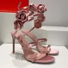 2024 여자 여름 패션 꽃 얽힌 슬림 하이힐 샌들 유럽과 미국 섹시 무대 쇼 신발 연회 신발 여성 웨딩 신발