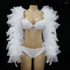 Stage Wear Pink White Gauze Mesh Shawl Shoulder Dancer Performance Accessories Bubble Sleeves Vest Sexy Nightclub Bar Dance Costume